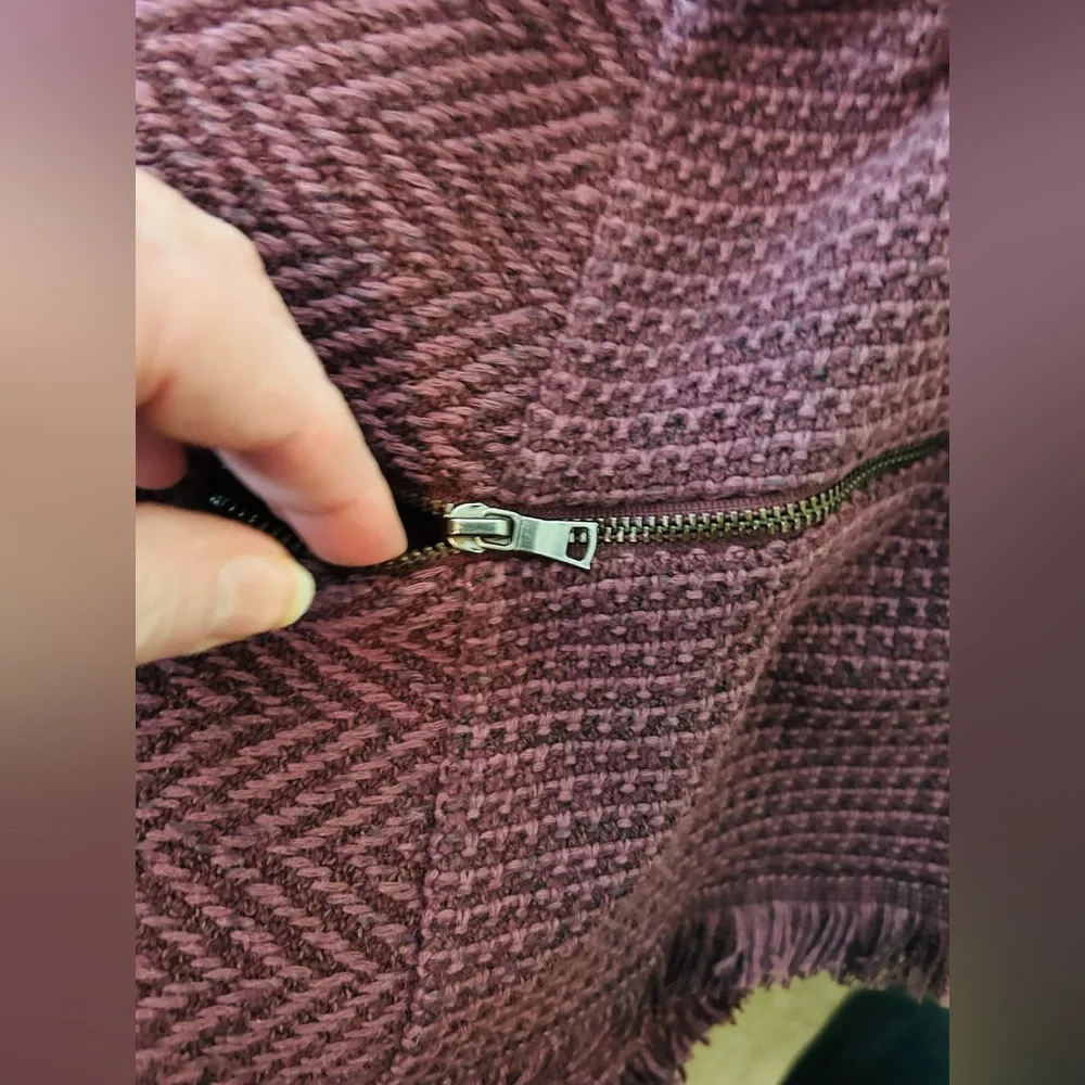 NWT NIC+ZOE Burgundy Frayed-Trim Tweed and Knit Mixed Blazer, Size Large - Picture 8 of 16